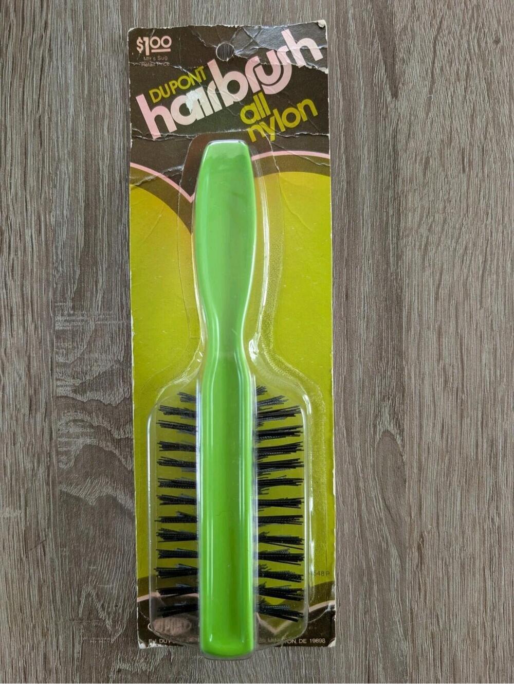 New Old Stock Vintage Dupont All Nylon Green Hair Brush 8"